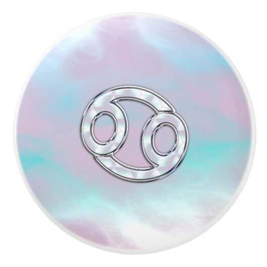 マザーオブパールスタイルがん〔占星術の〕十二宮図シンボル セラミックノブ (正面)