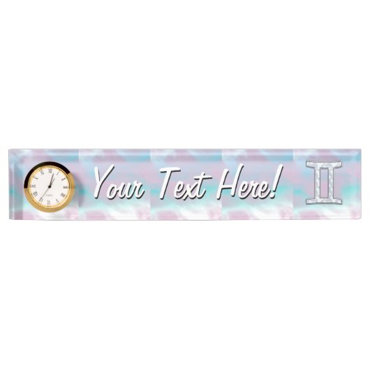 マザーオブパールスタイルジェミニ〔占星術の〕十二宮図シンボル デスクネームプレート