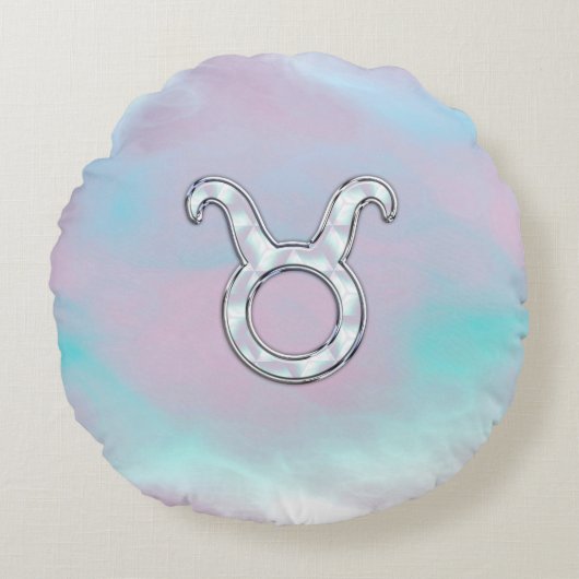 マザーオブパールスタイルタウロス〔占星術の〕十二宮図占星術 ラウンドクッション (正面)