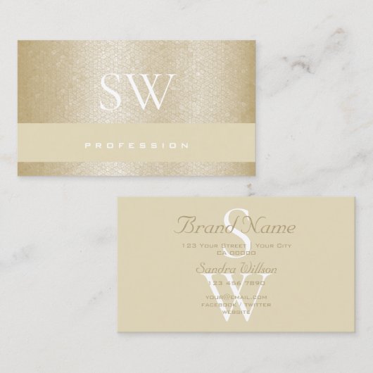 マザーオブパールパステルベージュパターンとイニシャル 名刺 (正面/裏面)