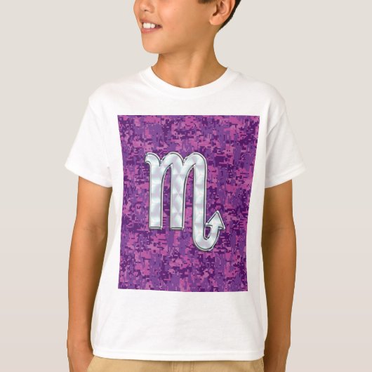 マザーオブパール蠍座〔占星術の〕十二宮図ピンクデジタル迷彩柄 Tシャツ (正面)