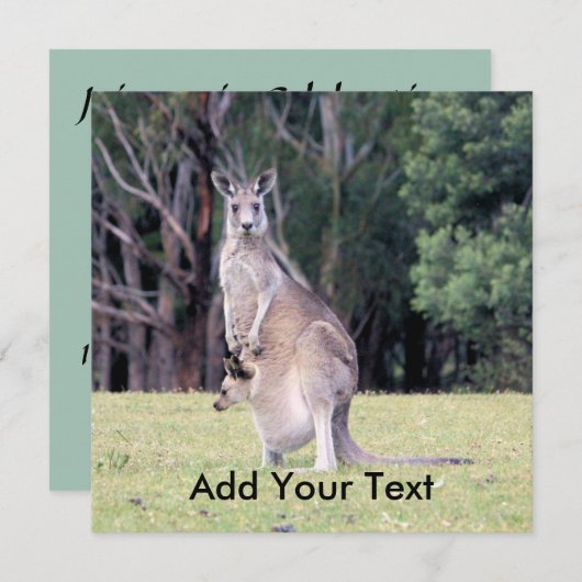 マザーカンガルーとベビージョーイ彼女のポーチ 招待状 (正面/裏面)