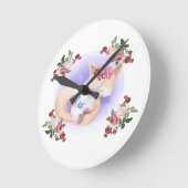 マザーキツネハグベビーバニーウサギ ラウンド壁時計 (傾斜)