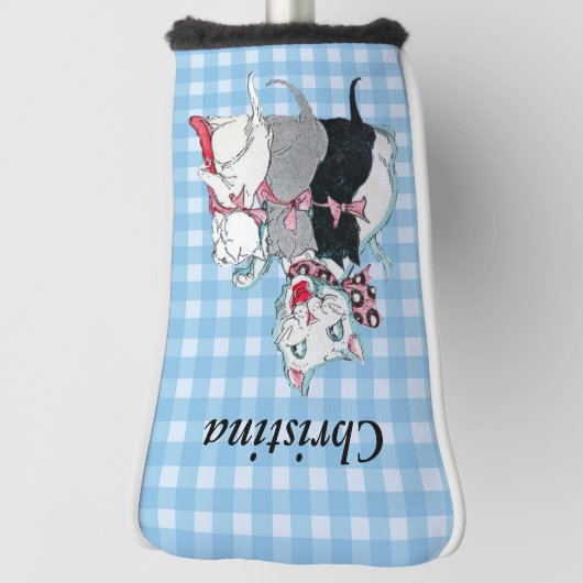 マザーキャットプレイドと弓を引く子猫たち3匹 ゴルフヘッドカバー (回転90)