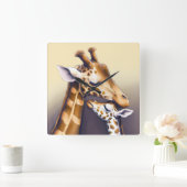 マザーキリン&カーフの感動の瞬間 スクエア壁時計 (ホーム)