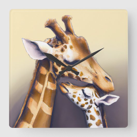 マザーキリン&カーフの感動の瞬間 スクエア壁時計 (正面)
