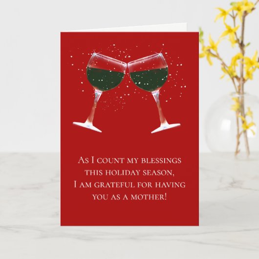 マザークリスマスホリデーワインユーモア カード (黄色い花)