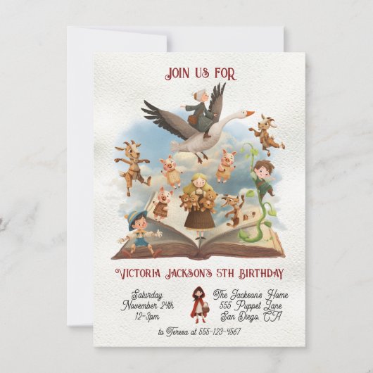 マザーグースエンチャントストーリーブックバースデーパーティー 招待状 (正面)