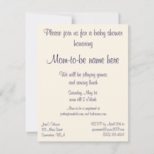 マザーグースヴィンテージ子供部屋ライムベビーシャワー 招待状 (裏面)