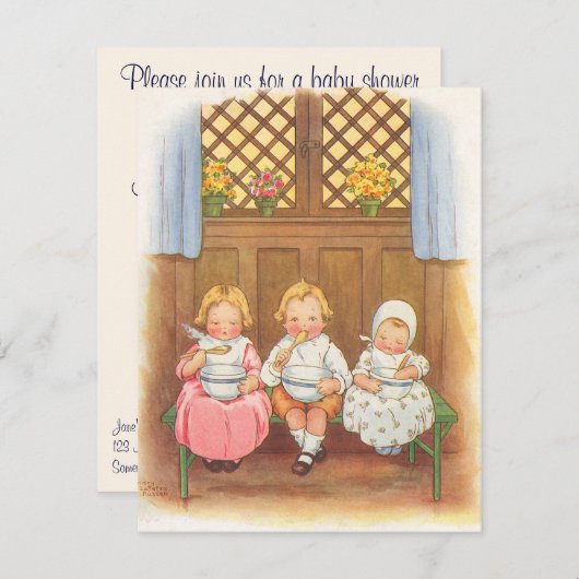 マザーグースヴィンテージ子供部屋ライムベビーシャワー 招待状 (正面/裏面)