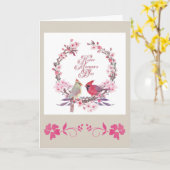 マザーズかわいらしデイ（鳥）ショウジョウコウカンチョウフローラリース カード (黄色い花)