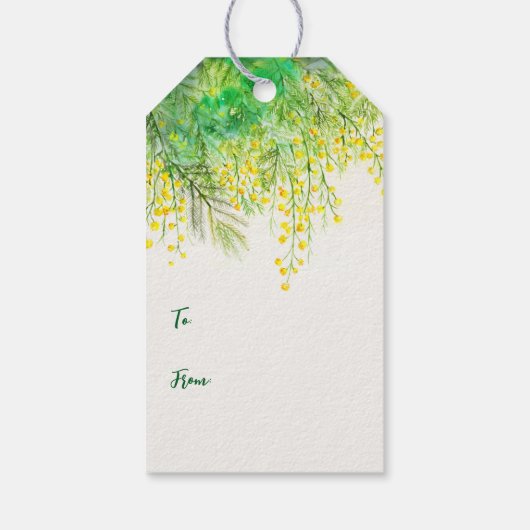 マザーズの日イエローミモザの水色絵を描の ギフトタグ (裏面)