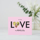 マザーズカスタムデイ写真ピンクハート枠 ポストカード (スタンド正面)