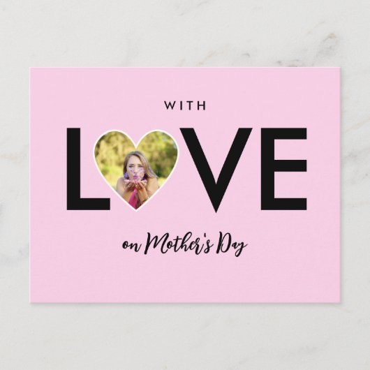 マザーズカスタムデイ写真ピンクハート枠 ポストカード (正面)