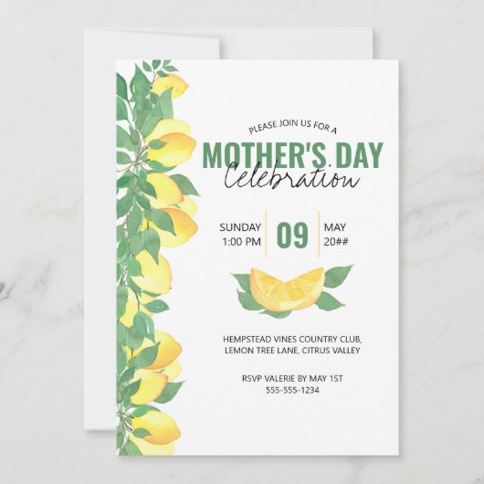 マザーズデイお祝いシトラスレモン招待状 招待状 (正面)