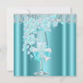 マザーズデイかわいらしティール(緑がかった色)バラシャンパンブランチ2B 招待状 (裏面)