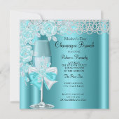 マザーズデイかわいらしティール(緑がかった色)バラシャンパンブランチ2B 招待状 (正面)