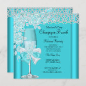 マザーズデイかわいらしティール(緑がかった色)バラシャンパンブランチ2C 招待状 (正面/裏面)