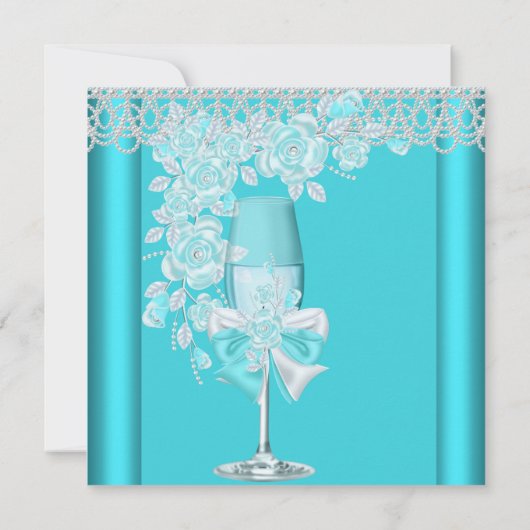 マザーズデイかわいらしティール(緑がかった色)バラシャンパンブランチ2C 招待状 (裏面)