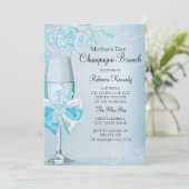 マザーズデイかわいらしティール（緑がかった色）バラシャンパンブランチ 招待状 (スタンド正面)