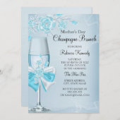 マザーズデイかわいらしティール（緑がかった色）バラシャンパンブランチ 招待状 (正面/裏面)