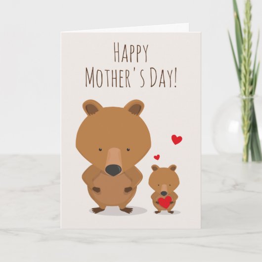 マザーズデイアニマルベアカブ赤いハート カード (正面)