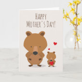 マザーズデイアニマルベアカブ赤いハート カード (黄色い花)