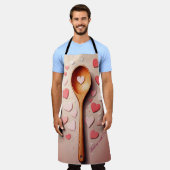 マザーズデイエプロン – 愛とベーキング – かわいいハート エプロン (着用した状態)