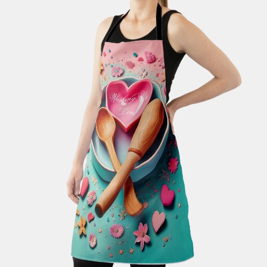 マザーズデイエプロン – 愛とベーキング – かわいいハート エプロン (インサイチュ)