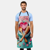 マザーズデイエプロン – 愛とベーキング – かわいいハート エプロン (着用した状態)