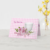 マザーズデイカップとピンクの牡丹とソーサー カード (黄色い花)