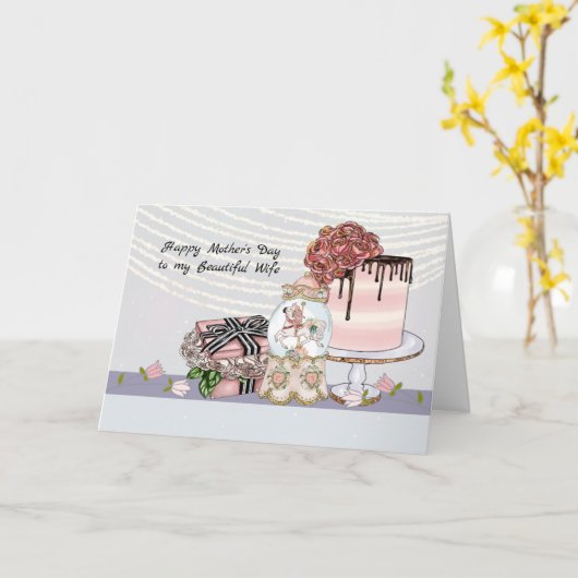 マザーズデイカードとケーキ&プレゼント カード (黄色い花)