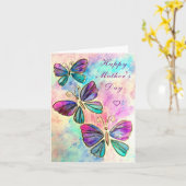 マザーズデイカードと紫のピンクの蝶 カード (黄色い花)