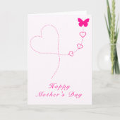 マザーズデイカードピンクバタフライ飛んでいるハート カード (正面)