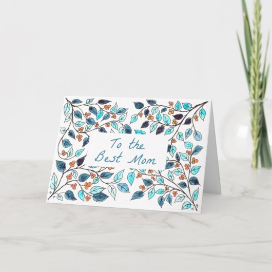 マザーズデイカードブルーグリーンつる植物 カード (正面)