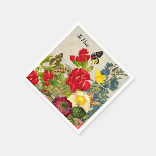 マザーズデイガーデンカーネーションバラ蝶 スタンダードカクテルナプキン (角)