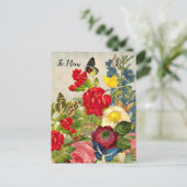 マザーズデイガーデンカーネーションバラ蝶 ポストカード (スタンド正面)