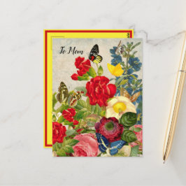 マザーズデイガーデンカーネーションバラ蝶 ポストカード