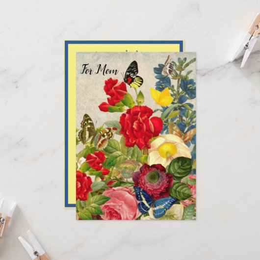 マザーズデイガーデンカーネーションバラ蝶 招待状 (正面/裏面インサイチュ)