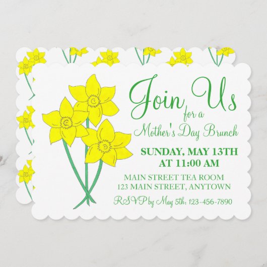 マザーズデイガーデンパーティーブランチDaffodil花 招待状 (正面/裏面)