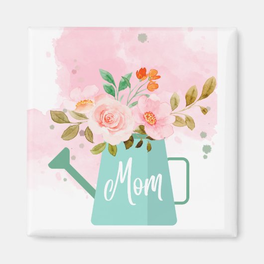 マザーズデイキーチェーンと散水缶と花 マグネット (正面)