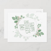 マザーズデイグリーン葉リース |はがき ポストカード (正面/裏面)