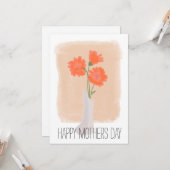 マザーズデイコーラル花模様ブラシストローク カード (正面/裏面インサイチュ)