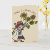マザーズデイサンフラワーズウクライナガールフォークアート カード (黄色い花)