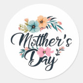 マザーズデイセンターフラワーオレンジアクアピンク2025 ラウンドシール (正面)