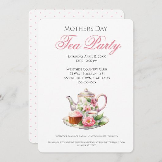 マザーズデイティーパーティーアイディア 招待状 (正面/裏面)