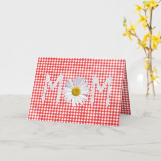 マザーズデイデイジーオンジンガ赤と白ム カード (黄色い花)