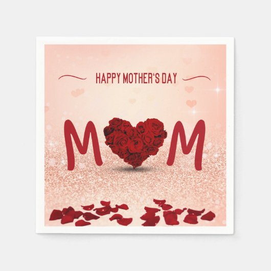 マザーズデイバラハートブーケ – 紙ナプキン スタンダードカクテルナプキン (正面)