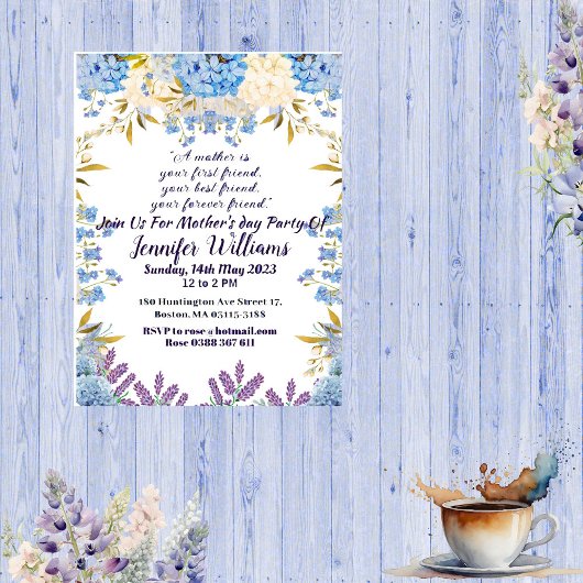 マザーズデイパステルブルーリトルフラワーバッドフローラ 招待状