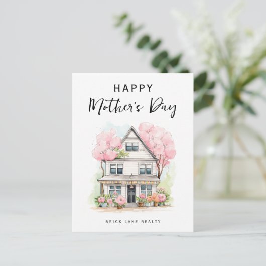 マザーズデイパーソナライズされたウォーターカラーハウスリアルティ シーズンポストカード (スタンド正面)